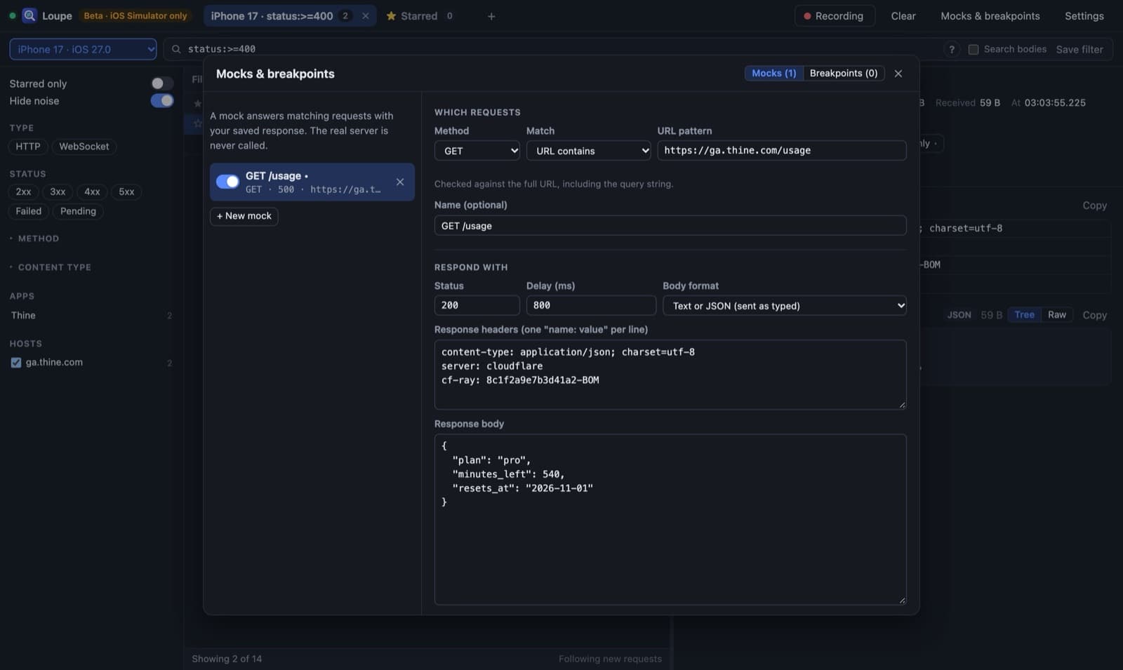 Mocking a failing endpoint with a saved response